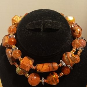 Orange Glass Beaded Necklace